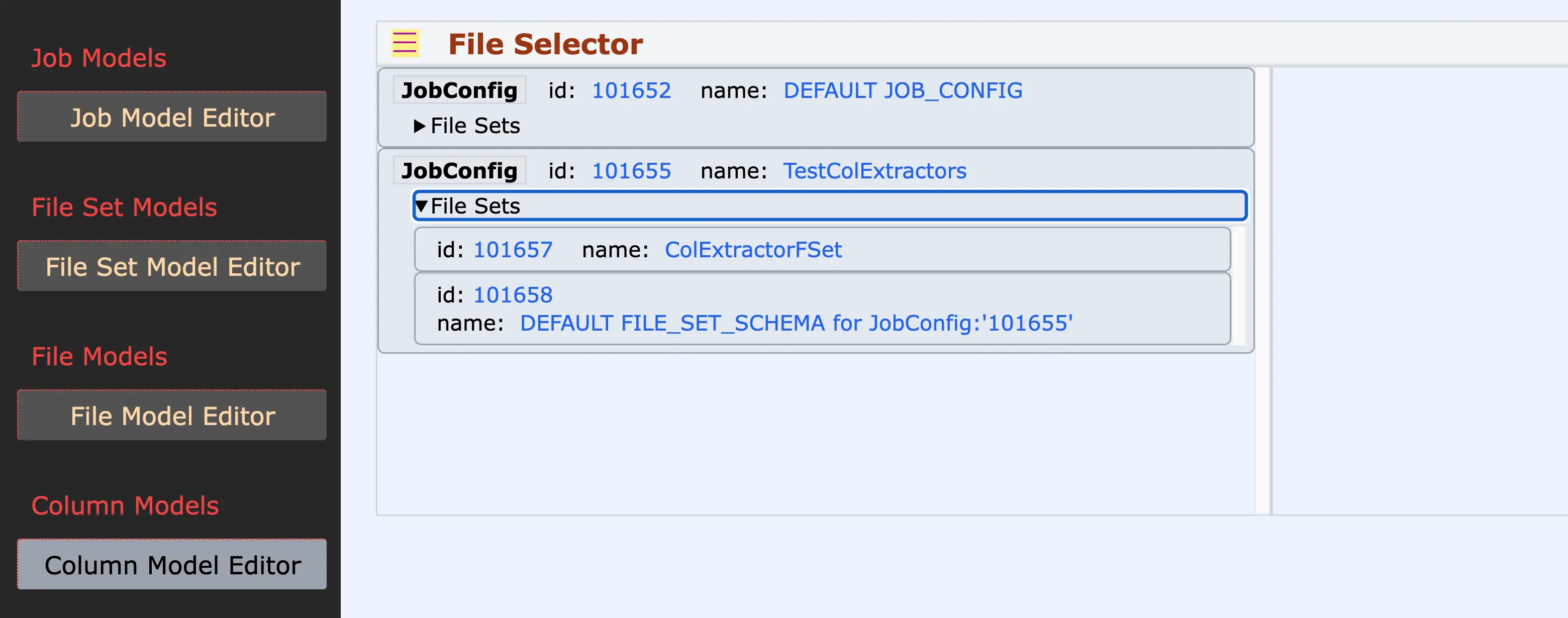 Column Model Editor Pagelet - File Selector