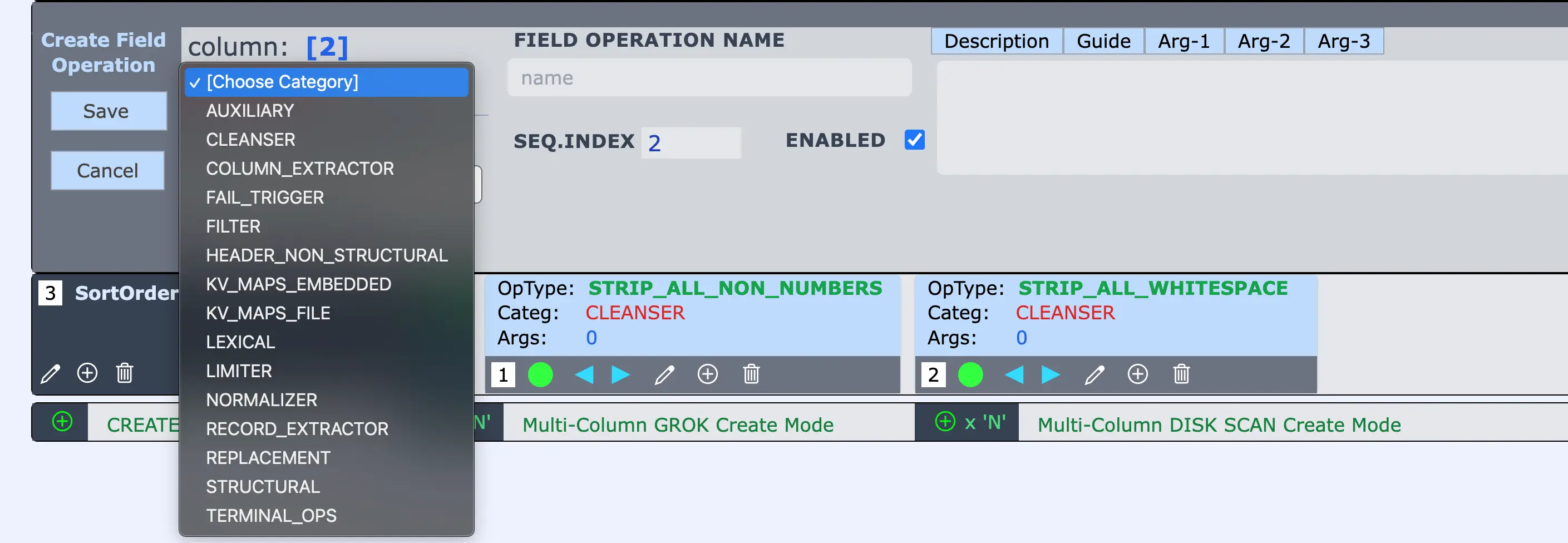 Field Operation Type Selector