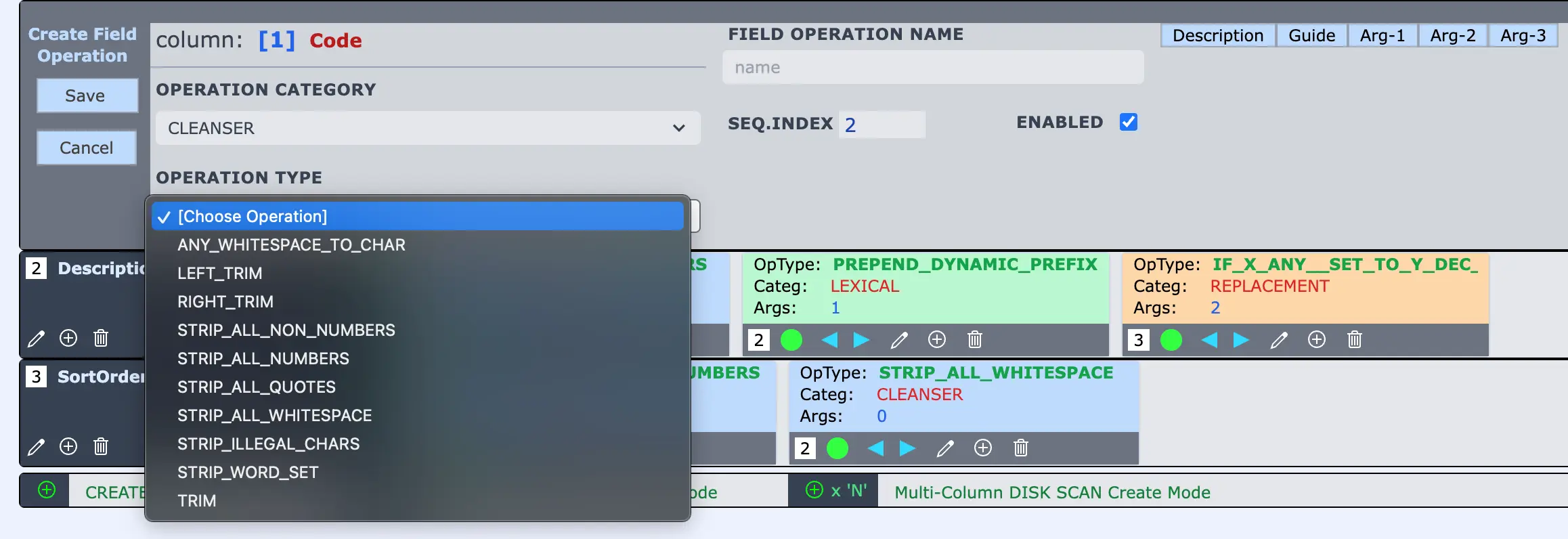 Create new Field Operation in Column Track