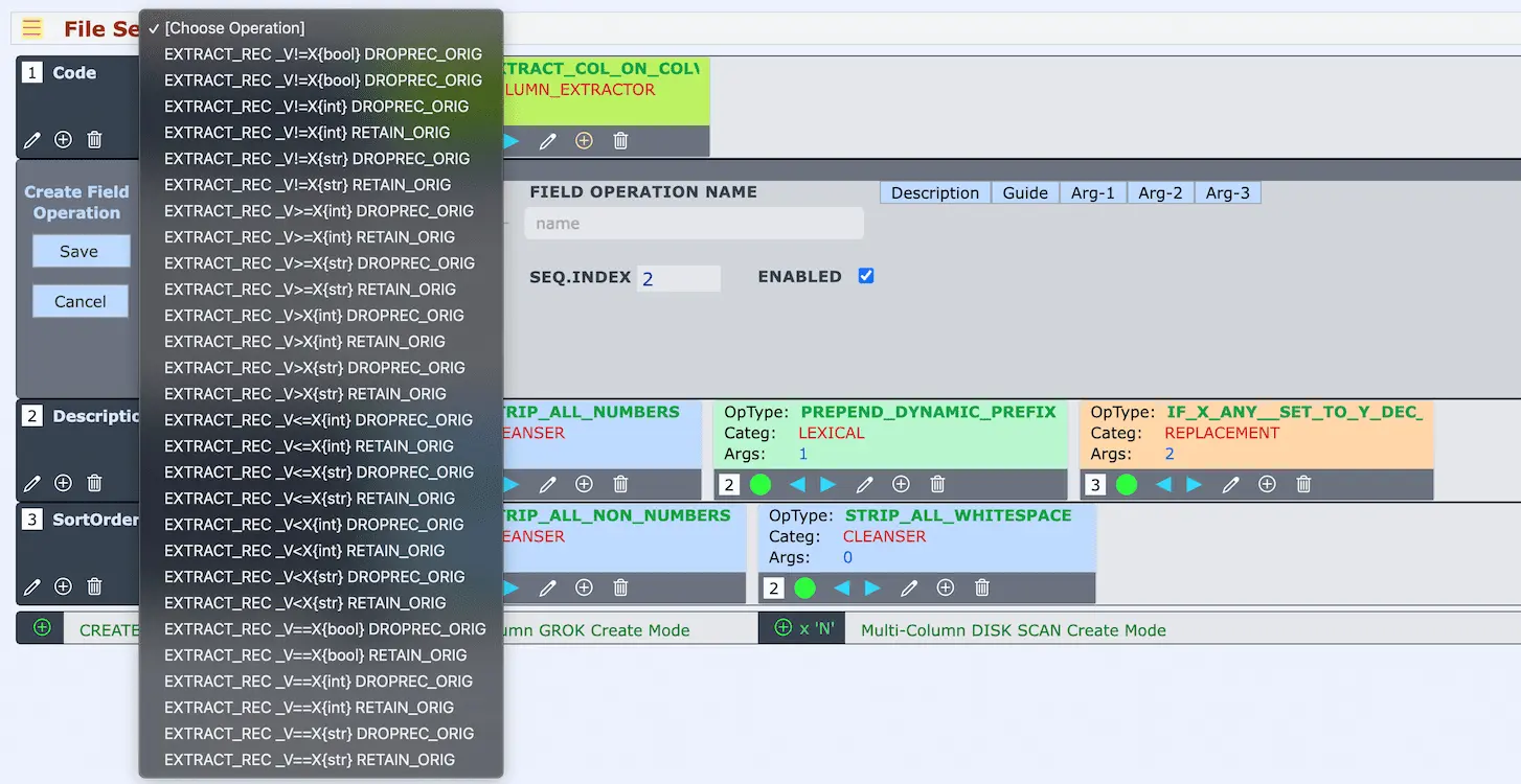 Record Extractor Field Operations List