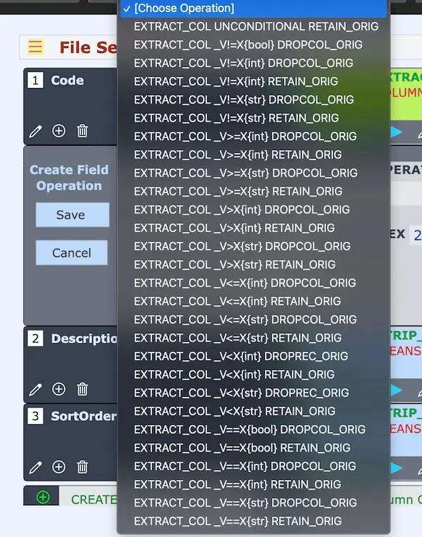 Nearly 30 Column Extraction Field Operation Types