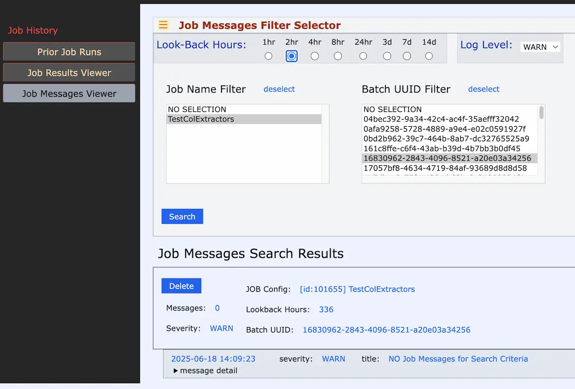 Job Messages Viewer Display