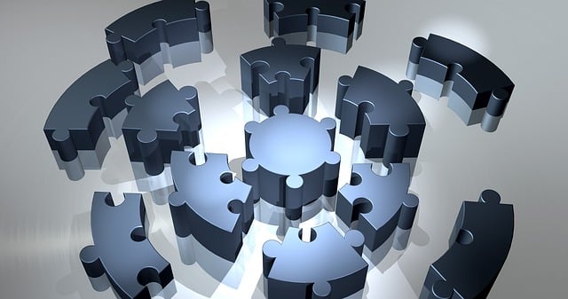 Concept Image: 3-dimension puzzle pieces come together